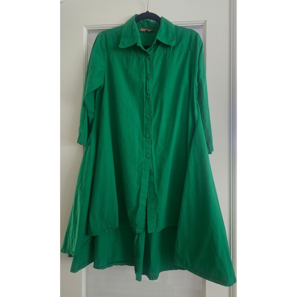 Dare2b Stylish Green Cotton High Low Button Front Shirt Dress India Medium